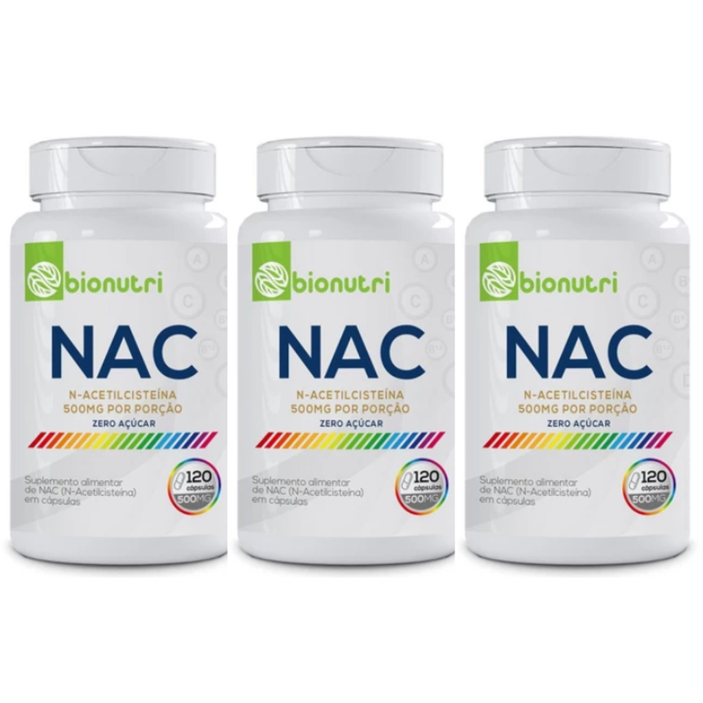 Kit 3x NAC N-Acetilcisteína 500mg 120 Cáps - BIONUTRI Fortalece Imunidade Antioxidante em Oferta na Shopee