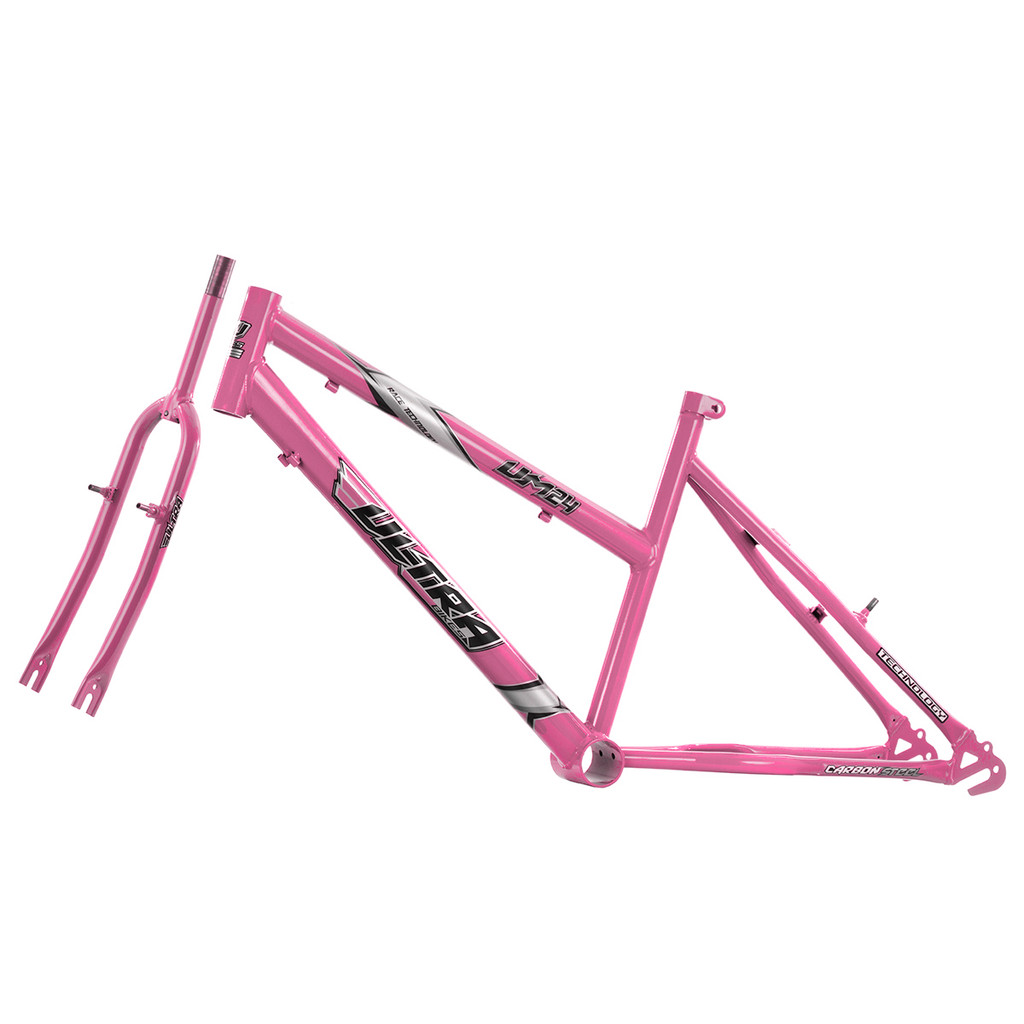 Quadro Com Garfo Aro 24 15 POL Bicicleta Custom Pinos Freio V-Brake Em Aço Carbono