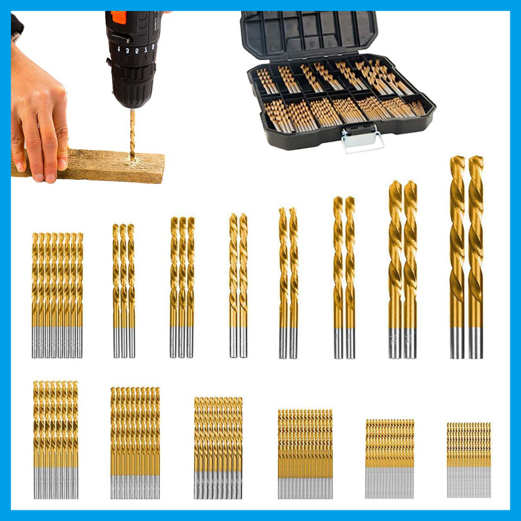 Conjunto de brocas helicoidais revestidas de titânio de 1.5 mm-10 mm ouro prata ferramenta de perfuração de madeira de M