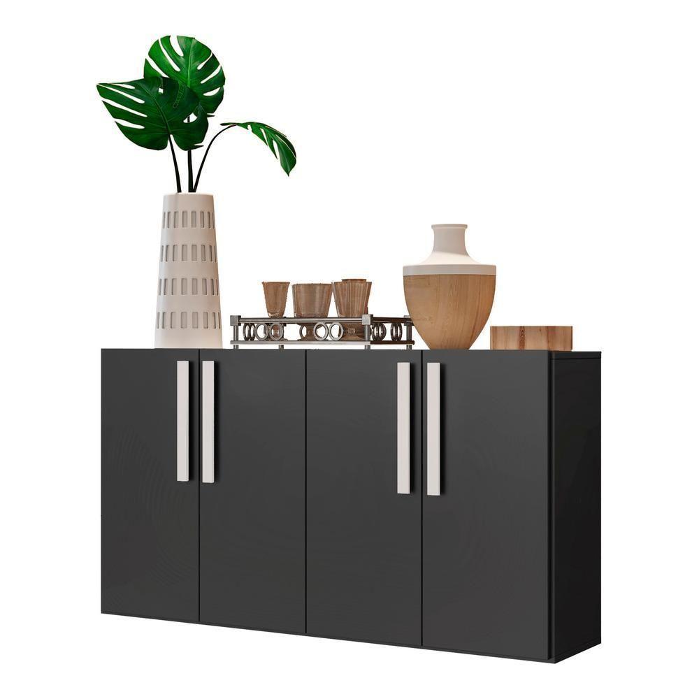 Aparador Buffet 4 Portas Suspenso Viena V3605 Preto/Branco Preto/Branco