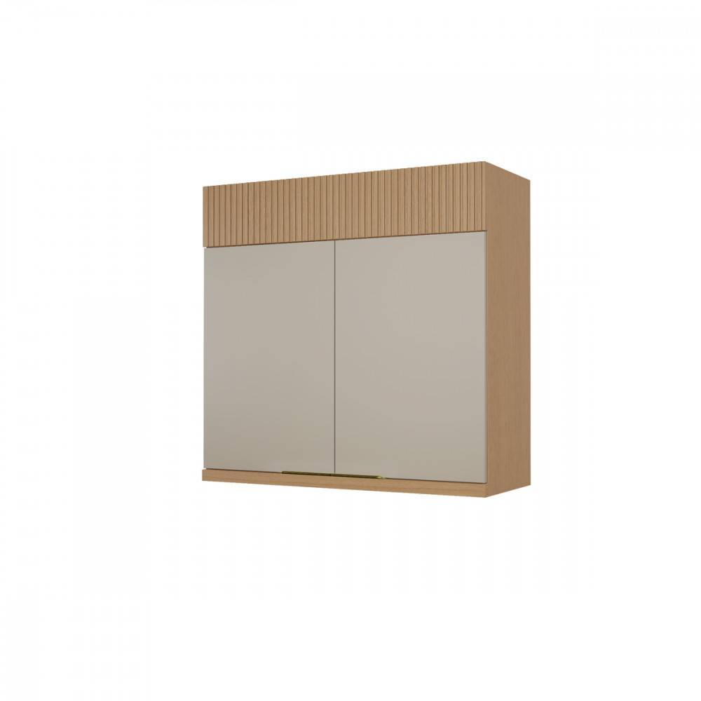 Armário Aéreo Nesher Realeza 80cm Canelado Carvalho Greige MDF