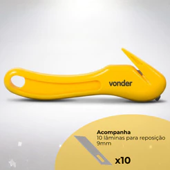Kit Estilete de Segurança Vonder + 10 Lâminas Reposição 9mm Profissional