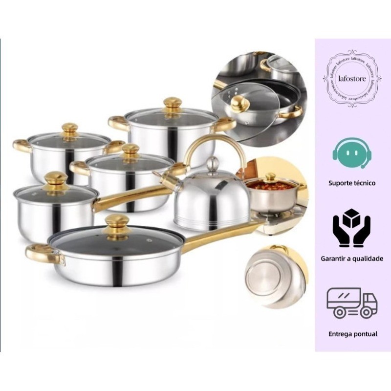 Conjunto de 12 peças de panela antiaderente de aço inoxidável: 5 panelas de sopa e 1 frigideira, tratamento de superfíci