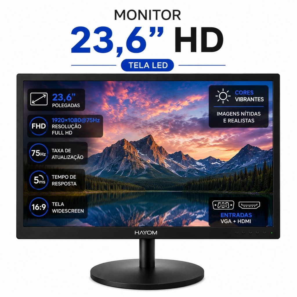 Monitor 23 polegadas Full HD 75Hz HDMI VGA Tela LED PC Gamer Escritório Monitor Gamer Alta Qualidade Oferta Barato Novo