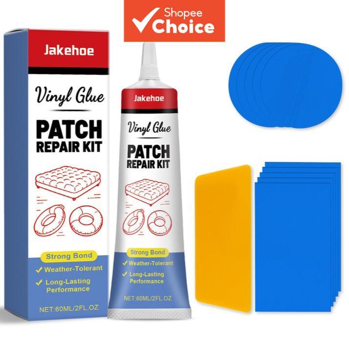 Kit de Reparo para Colchão Inflável 60ml – Cola, Remendos e Raspador | Selador de Vazamentos, Remendo de Colchão de Ar,
