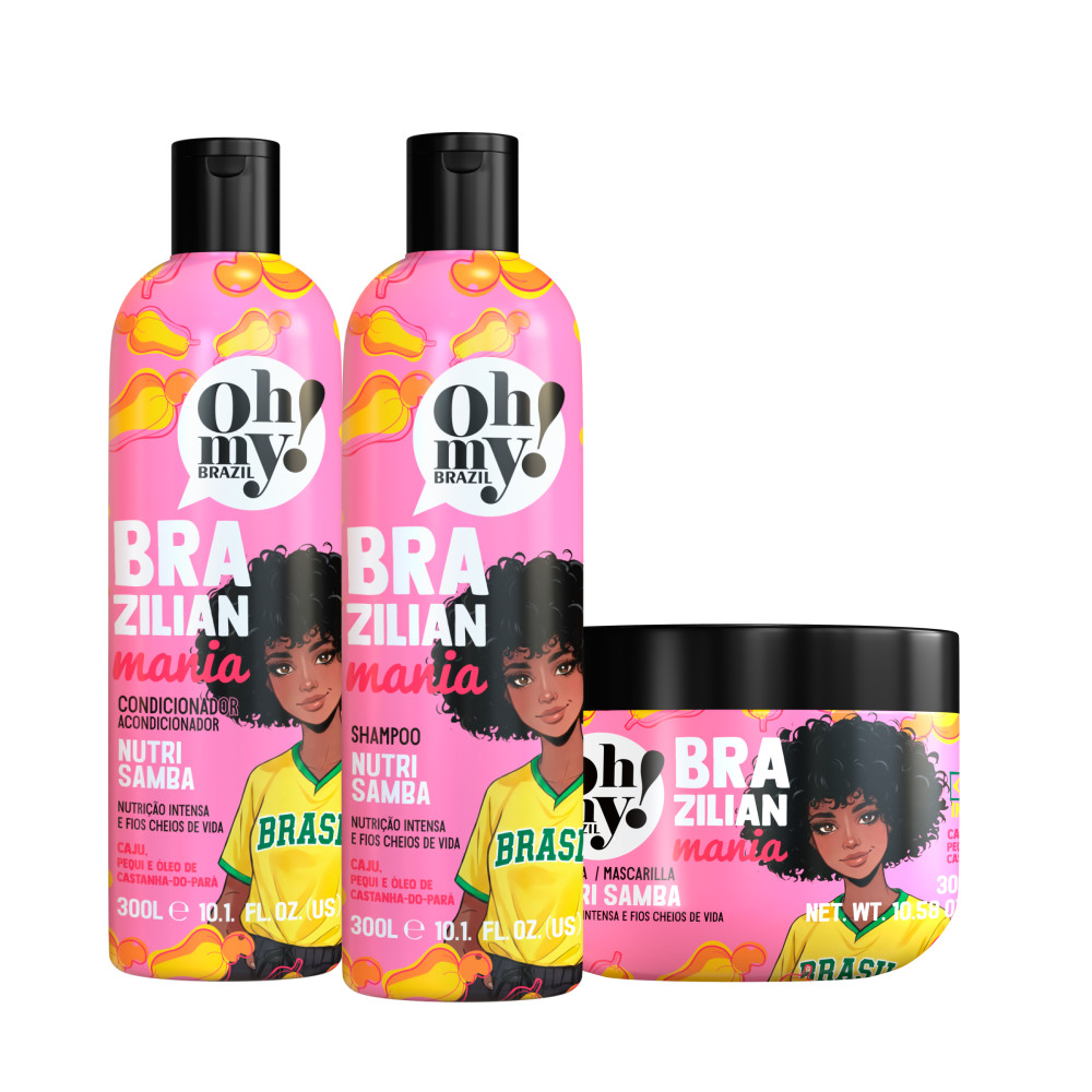 Kit Nutri Samba Brazilian Mania Oh My Completo (3 itens) | Pra cabelos ondulados, cacheados e crespos