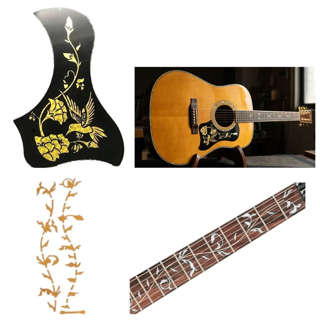 Kit Escudo Violão Madre Pérola Flora Dourado
