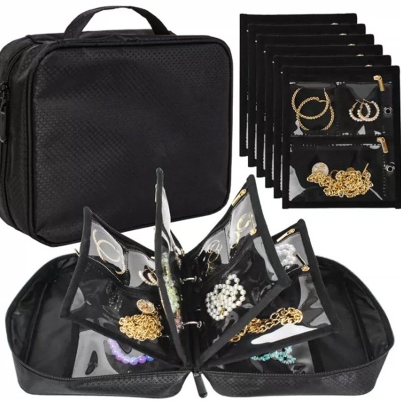 Estojo De Joias Dobrável Rolo Organizador De Viagem Portátil Para Brincos anel colar Broches Bolsa