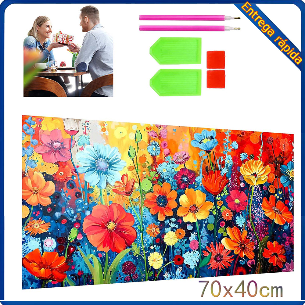 DIY pintura diamante kit de ferramentas flor florescendo arco-íris selvagem 70x40cm quadrado diamante presente do feriad