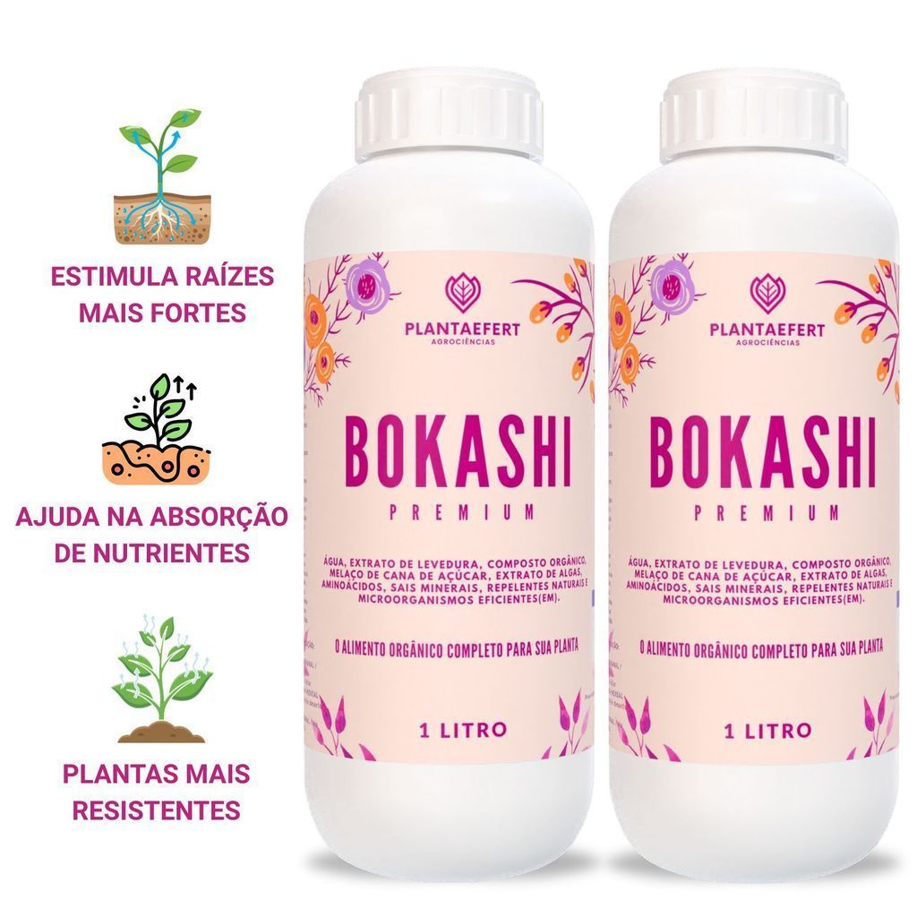 Fertilizante Npk 101010 Kit 2 Bokashi Líquido Premium 1L Cada Reforço Orgânico Premium Alto Desempenho