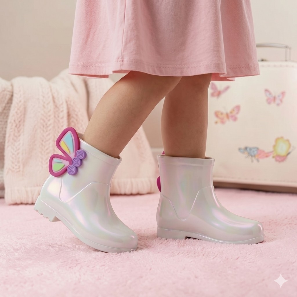 Galochas Infantil Femininas Criança Confortável Chuva Resistente Impermeável Campo Brilho Estilosa Dia a Dia