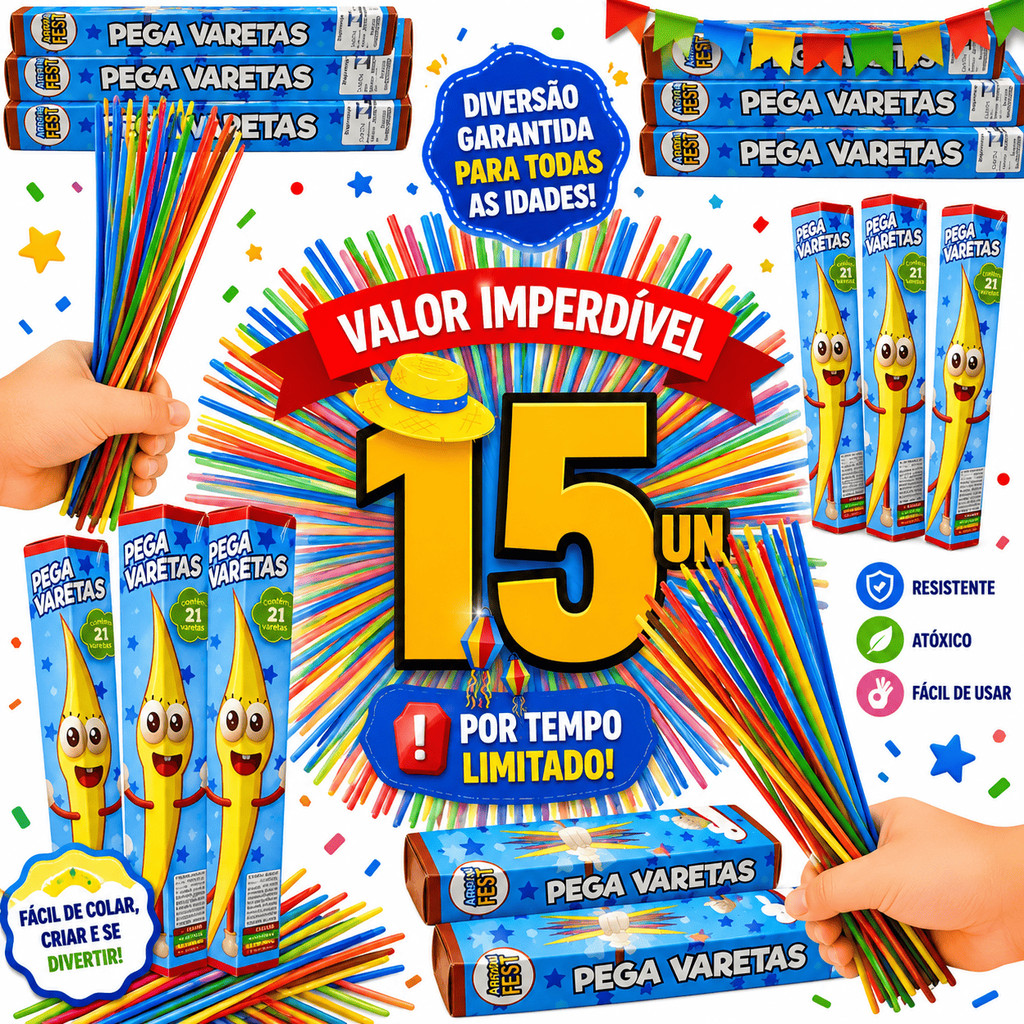 Kit 15 Jogo Pega Vareta Festa Brinde Presente Prenda Lembrancinha Criança Aniversário Brinquedo