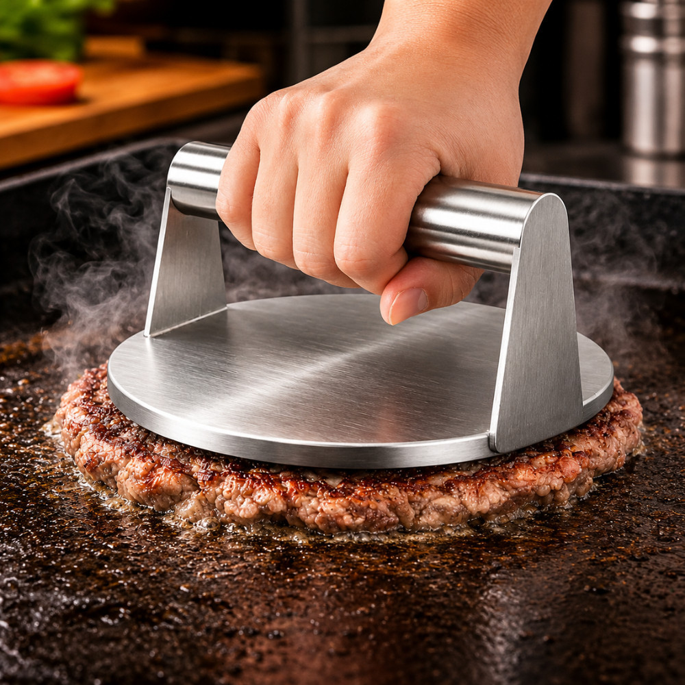 Prensa Smash Burger Aço Inox Prensador Profissional Hambúrguer Chapa Artesanal Amassador De Carne