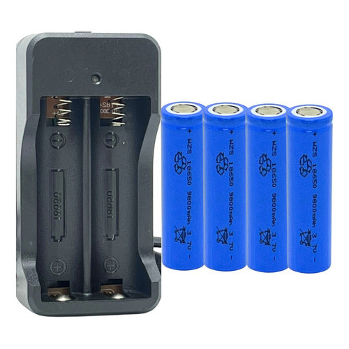 Kit Carregador Com Led Indicador De Carga Duplo De Baterias 4 Baterias Recarregaveis 18650 3,7/4,2v 6800mah