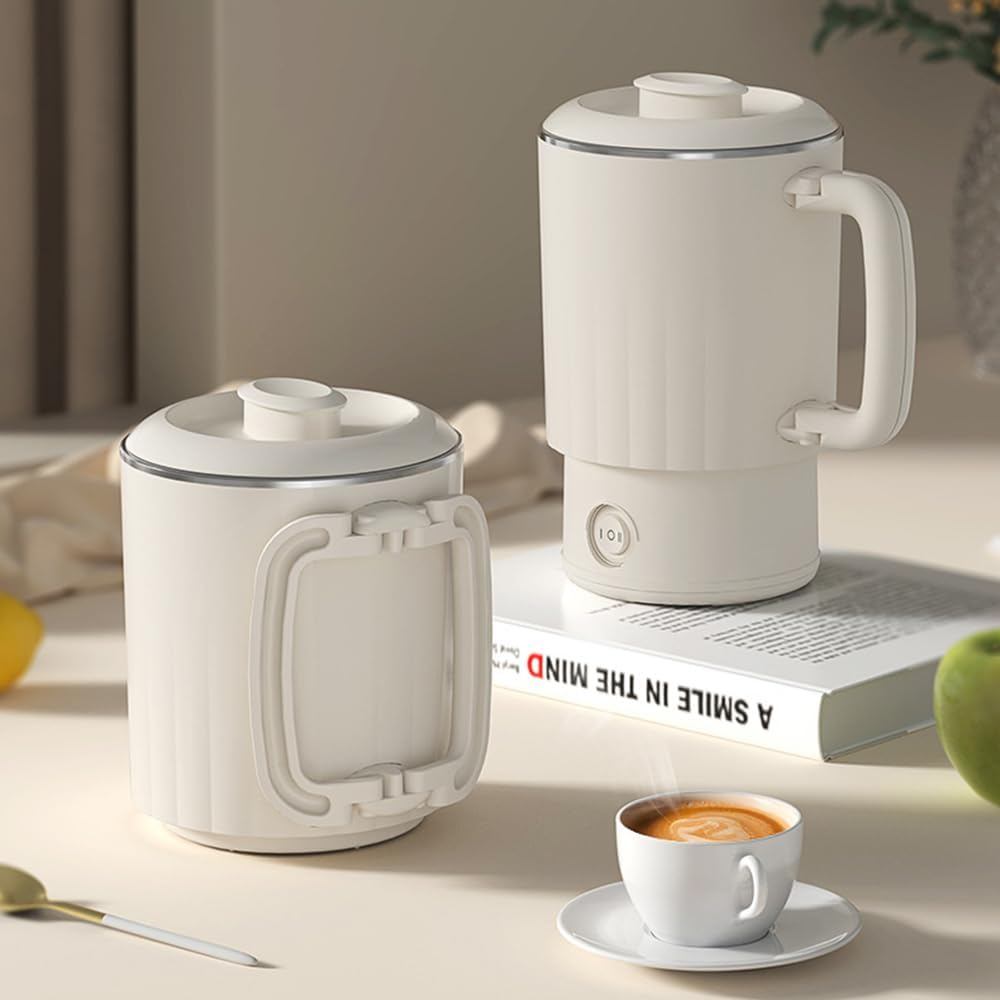 Chaleira Portátil para Viagem, Chaleira Elétrica Pequena de 600ML com Alça Dobrável, Caldeira de Água Colapsável em Aço