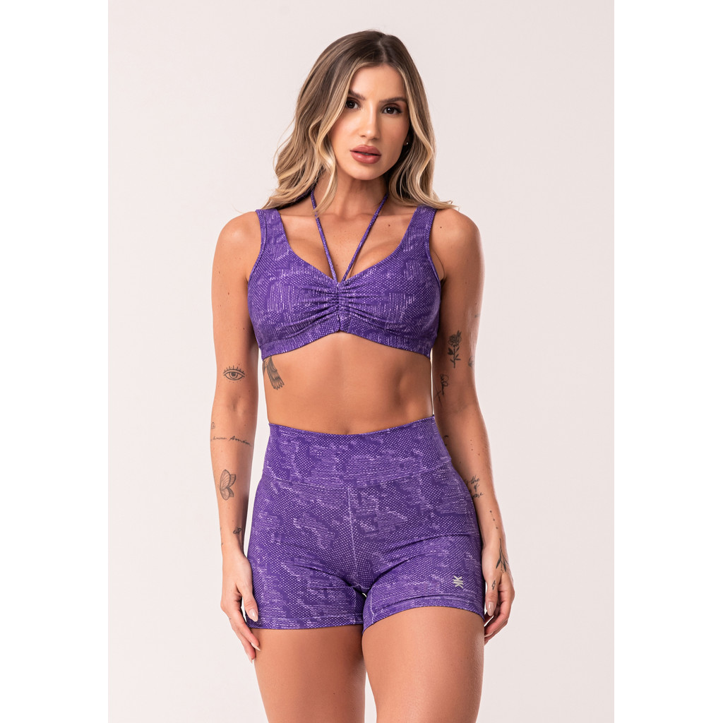 CONJUNTO FITNESS FEMININO TOP FRANZIDO E SHORT EUPHORIA DLK