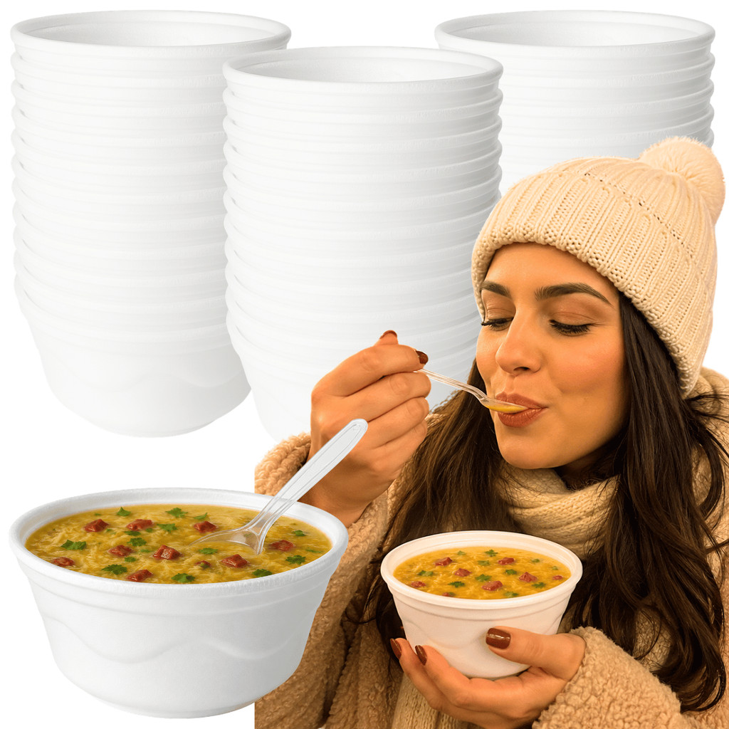 Kit Caldo 50 Potes 50 Colheres Pote Isopor 500ml Térmico
