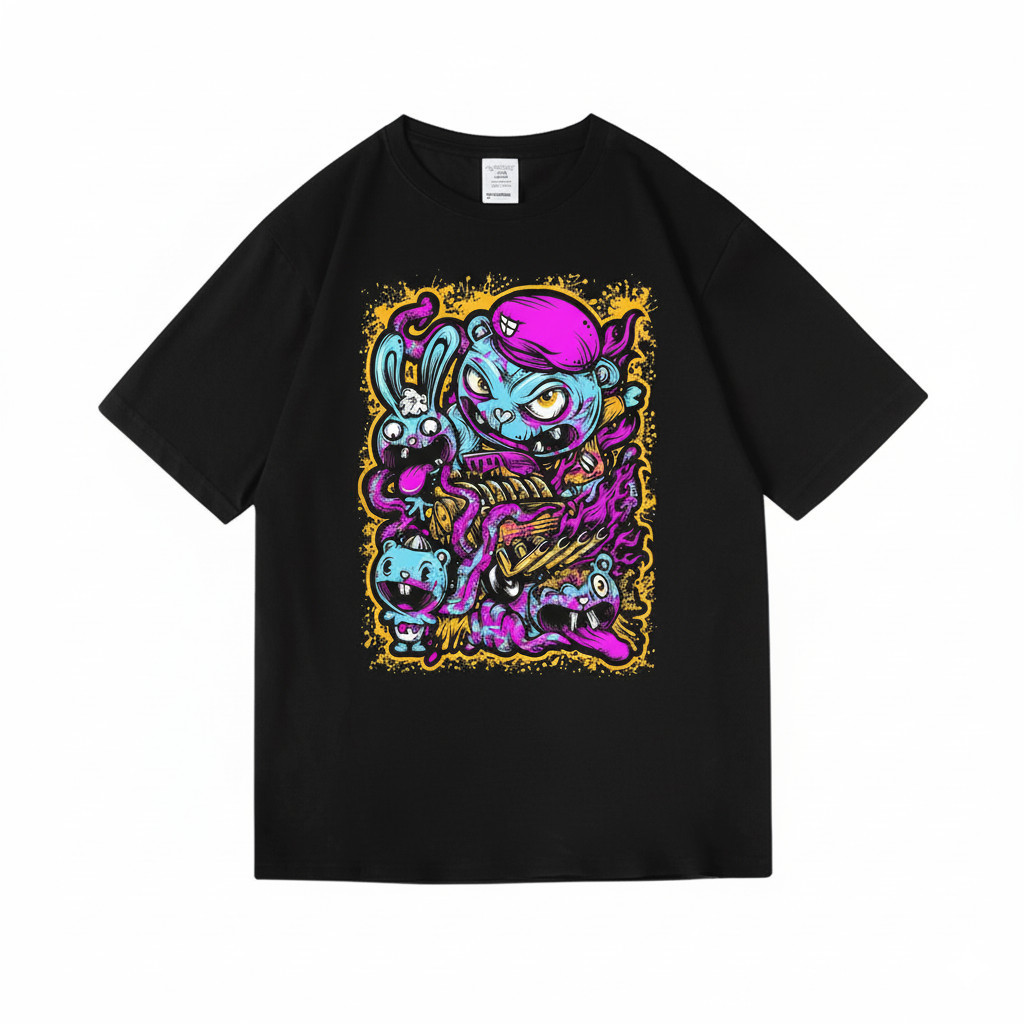 Camiseta estampada premium em puro algodão Camiseta Unissex Personagem Cartoon Vibrante Streetwear Moderna Estampada Con