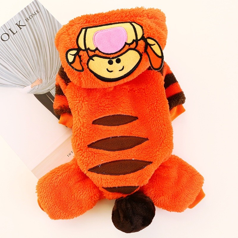Casaco Quente de Outono Inverno, Suéter para Filhotes, Macacão para Cães Pequenos, Moletom Laranja com Capuz de Tigre, P