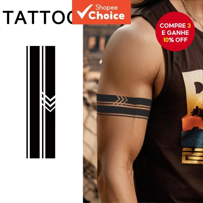 Adesivo de Tatuagem Temporária Geométrica Preta para Braços Homens e Mulheres, Tatuagem Falsa à Prova d'Água em Oferta na Shopee