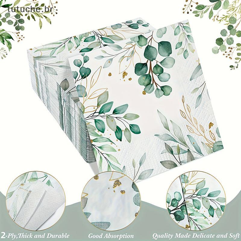 TU 20 Pçs/set Guardanapos De Eucalipto Toalhas De Mão Descartáveis Folhas Verdes Guardanapo Mesa Mariage Pano Tecido BR