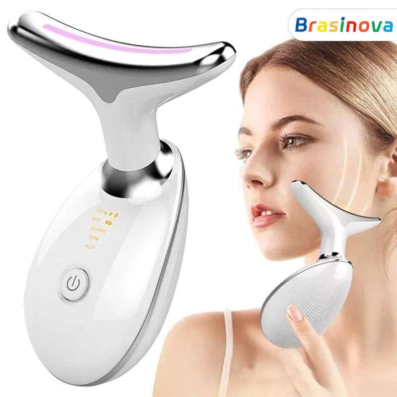 Massageador Facial e Pescoço LED com Fototerapia – Antirrugas Eficaz e Firmador para Pele Jovem e Radiante