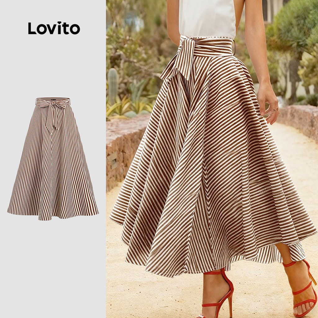 Lovito Saias Casuais com Zíper Primavera/verão Marrom para Mulheres LBL30215 em Oferta na Shopee