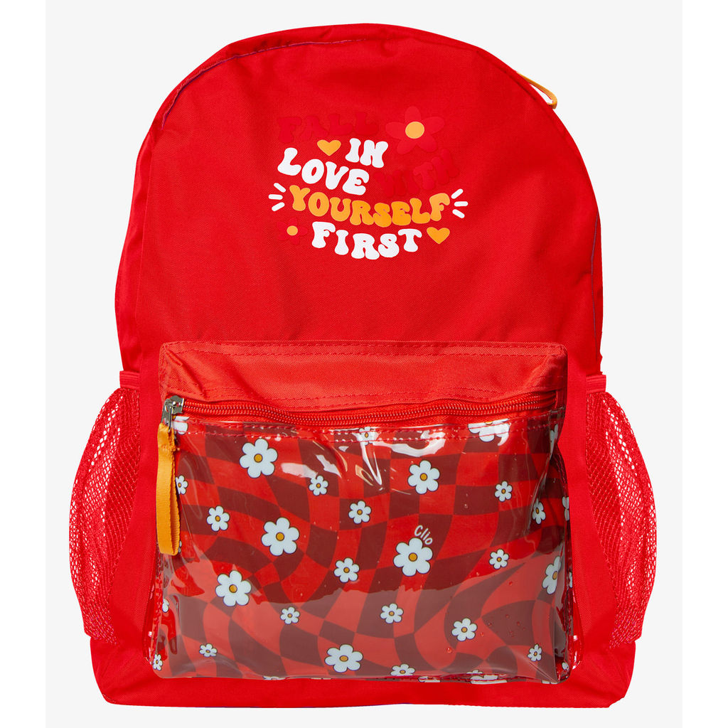 Mochila Escolar Feminina Estampada Flores Clio Vermelho