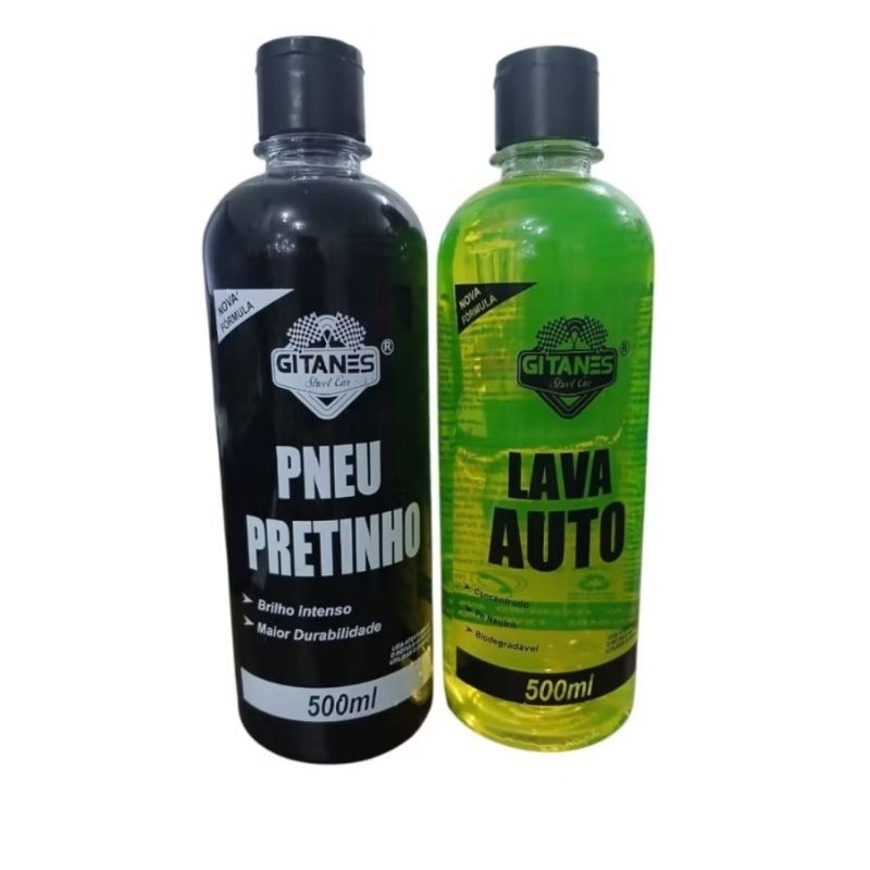Kit Limpeza Automotiva Gitanes 500ml - Shampoo Automotivo Lava Auto e Pretinho Para Pneu