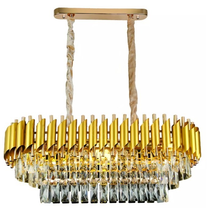 Lustre Pendente De Cristal RETANGULAR  Dourado 75cm VL-GD863