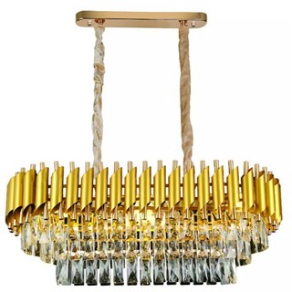 Lustre Pendente De Cristal RETANGULAR  Dourado 75cm VL-GD863
