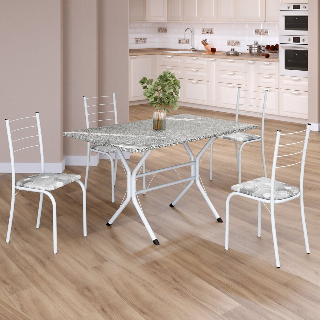 Conjunto Sala de Jantar Mesa Retangular 100x60cm Tampo Granito Topázio 4 Cadeiras Rio Paraopeba/Branco