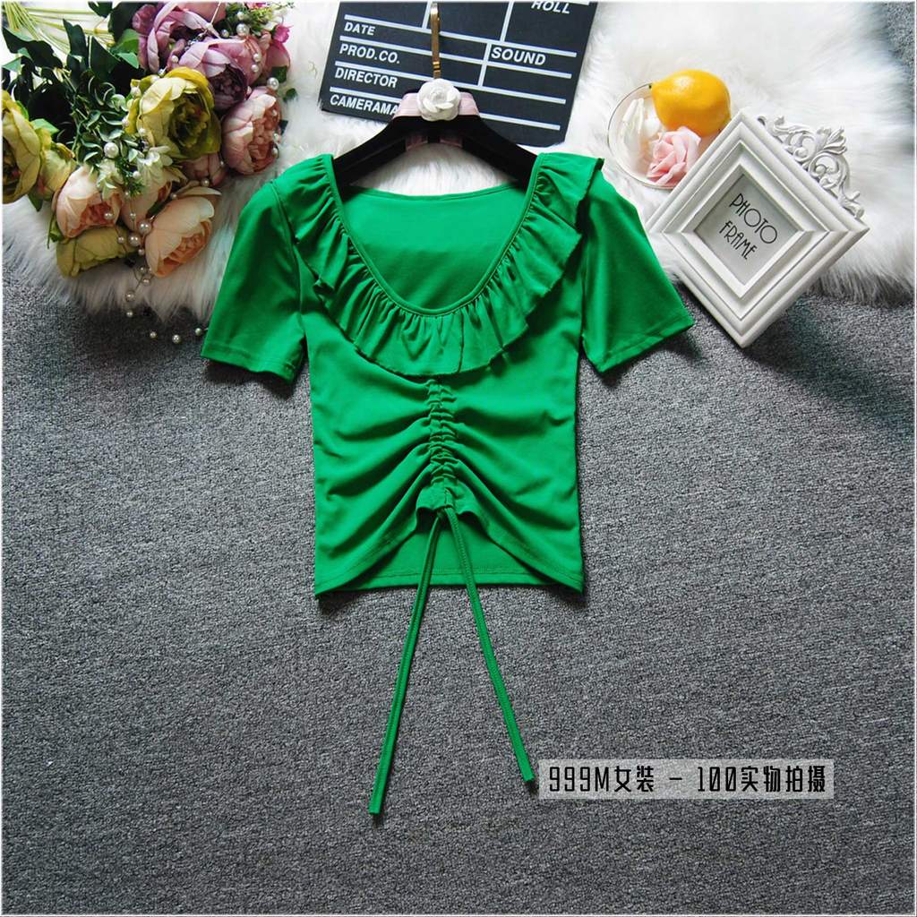 2026 verão novas roupas femininas temperamento generoso camiseta feminina plissada curta roupas cintura estreita mais ma