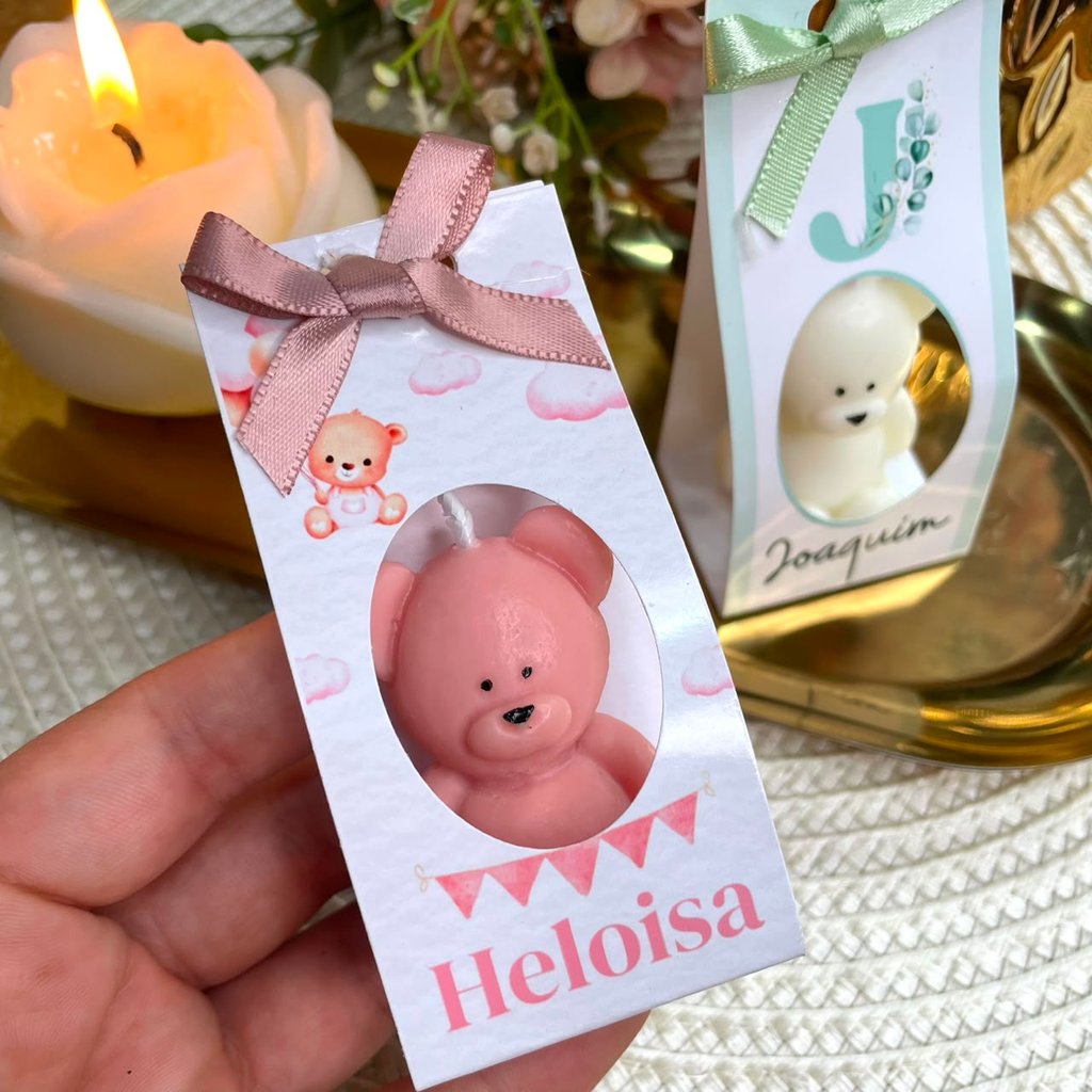 Kit 10 Velas Ursinho Aromática Personalizada Lembrancinha Maternidade Batizado Chá Revelação Aniversario