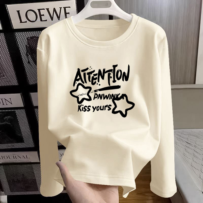 Camiseta de manga comprida estampada com letras de algodão puro, masculina, feminina, primavera, outono, americana, roup