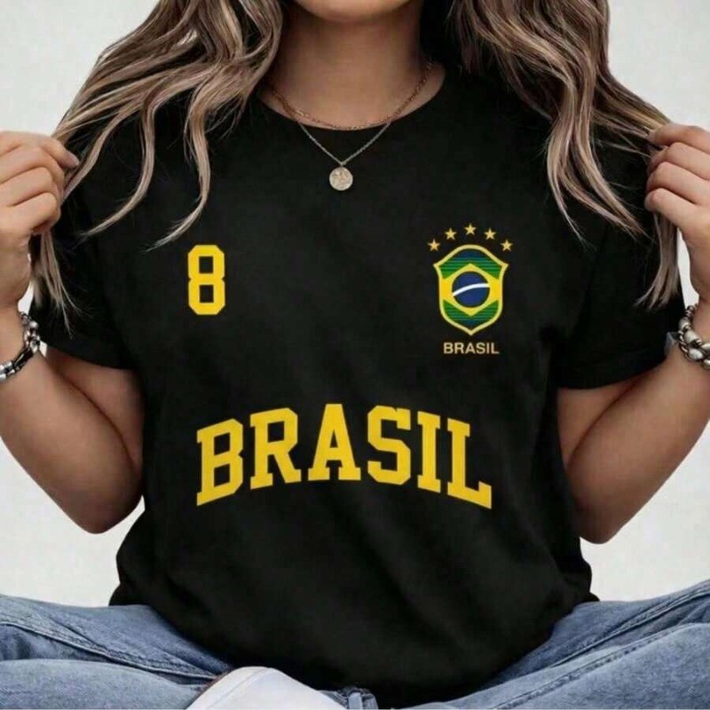 Blusa Feminina Brasil Hexa T-shirt Verão Manga Curta Camiseta Algodão Premium Copa do Mundo