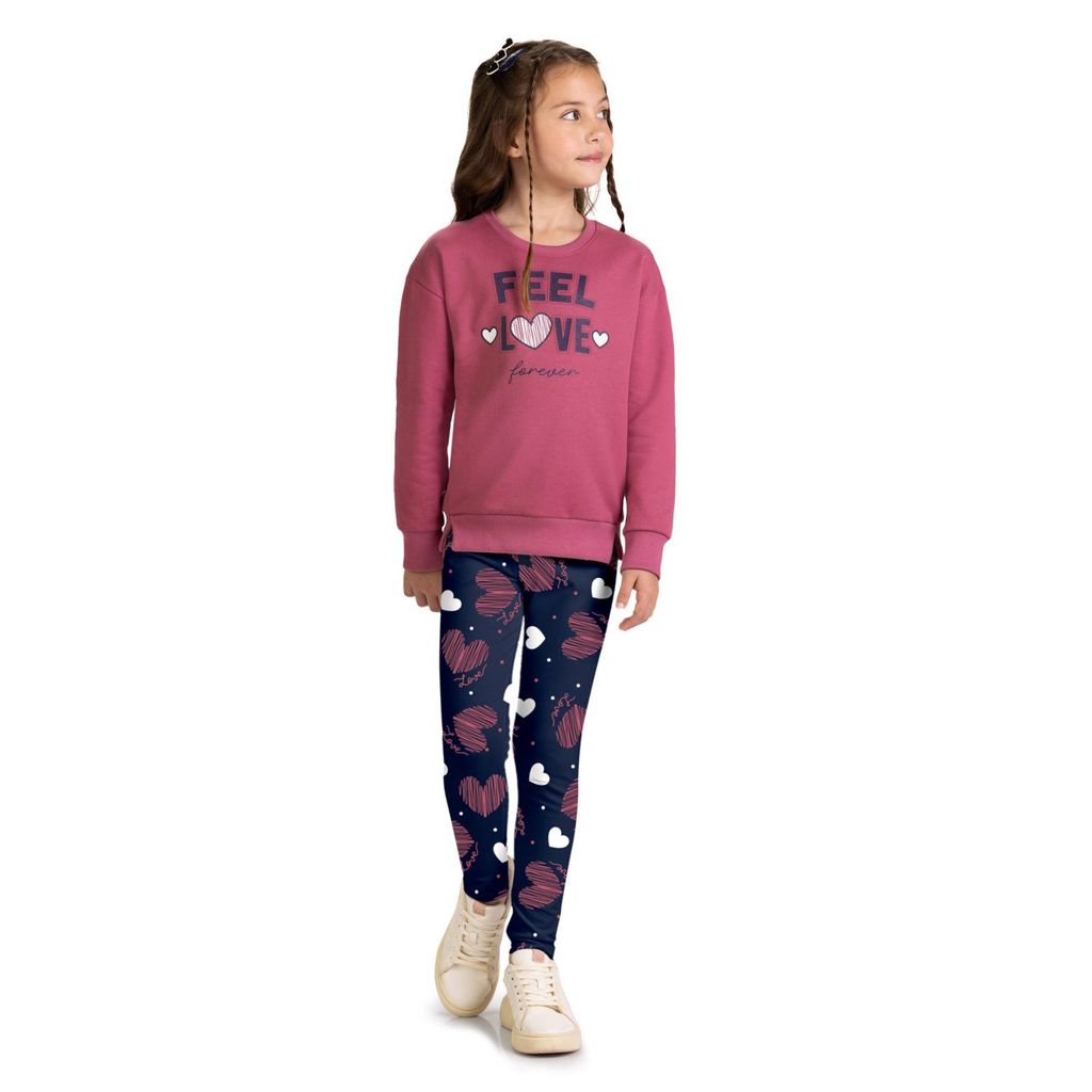 Conjunto Menina Blusão Moletom e Legging Meia Malha Kyly