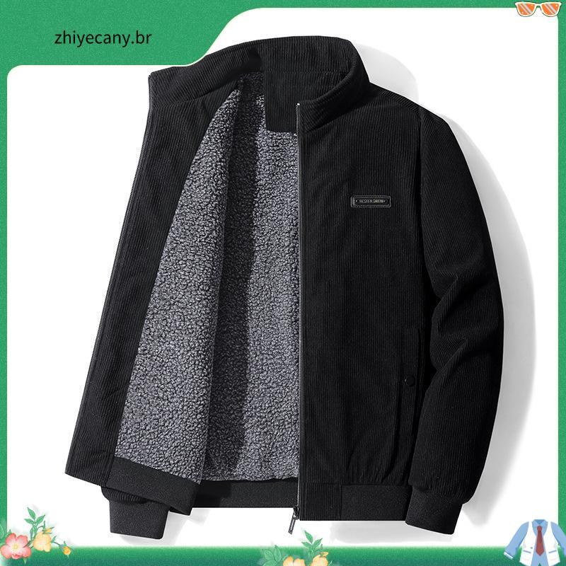 Jaqueta Masculina de Inverno e Outono com Forro de Fleece Quente e Espesso, Gola Alta, Casual para Adultos de Meia-Idade