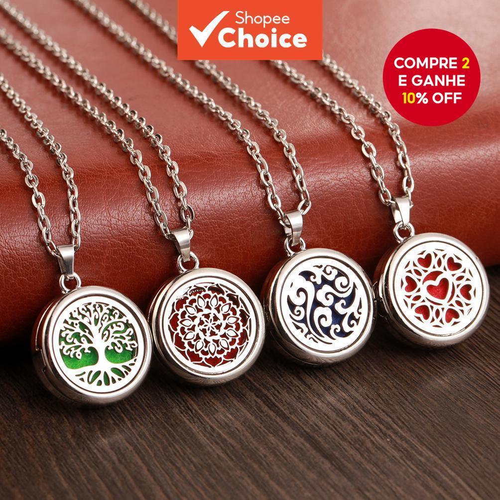 Imagem Novo Colar Difusor De Aromaterapia Aroma Jóias Coração Árvore Da Vida Perfume Óleo Essencial Pingente