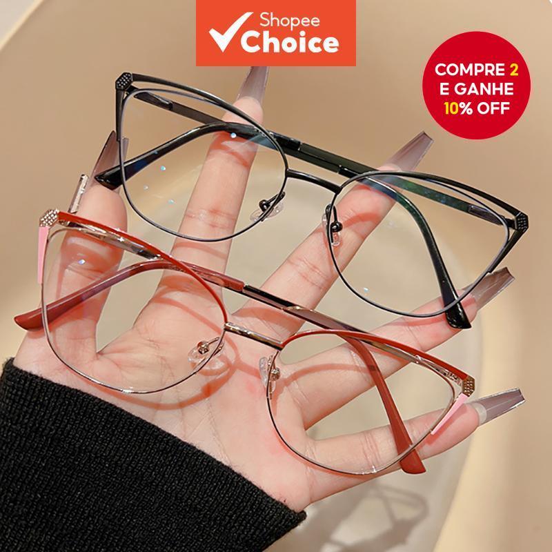 Óculos De Armação De Metal Oco De Luxo Feminino Anti Luz Azul Estilo Europeu Marca