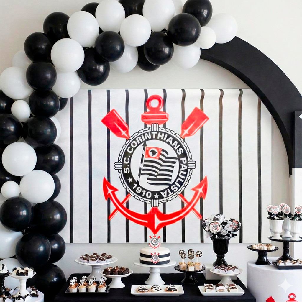 Painel Festa Corinthians Decoração Aniversário complet 1,40m mais cor
