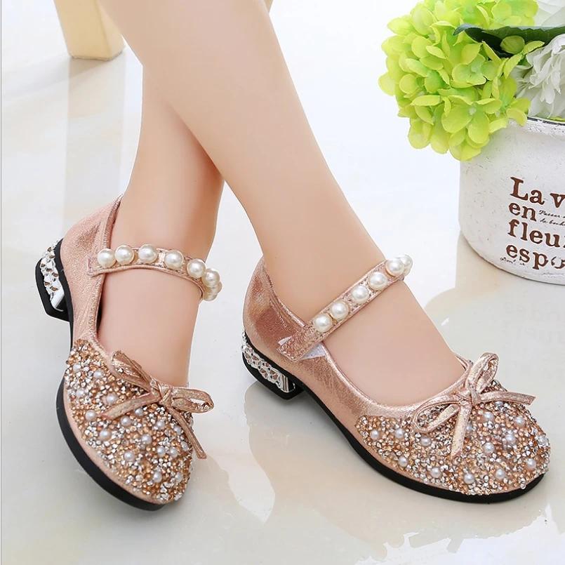 Sapatos de Princesa com Glitter para Meninas no Verão, Sapatos Mary Jane com Pérolas, Sapatilhas para Dança de Bebê, San