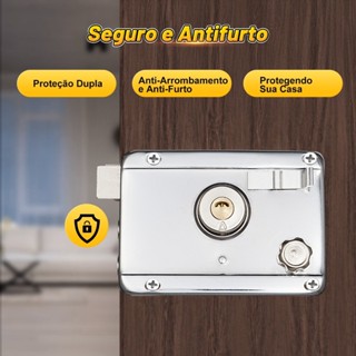 Fechadura Sobrepor Cromada Fechadura Externa Antifurto Trava Dupla, 5 Chaves Inclusas Ideal para Porta de Ferro em Oferta na Shopee