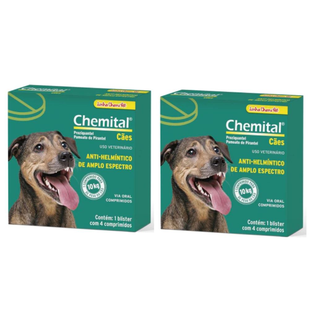 Kit 2 Chemital Chemitec Vermífugo para Cães - 4 Comprimidos em Oferta na Shopee