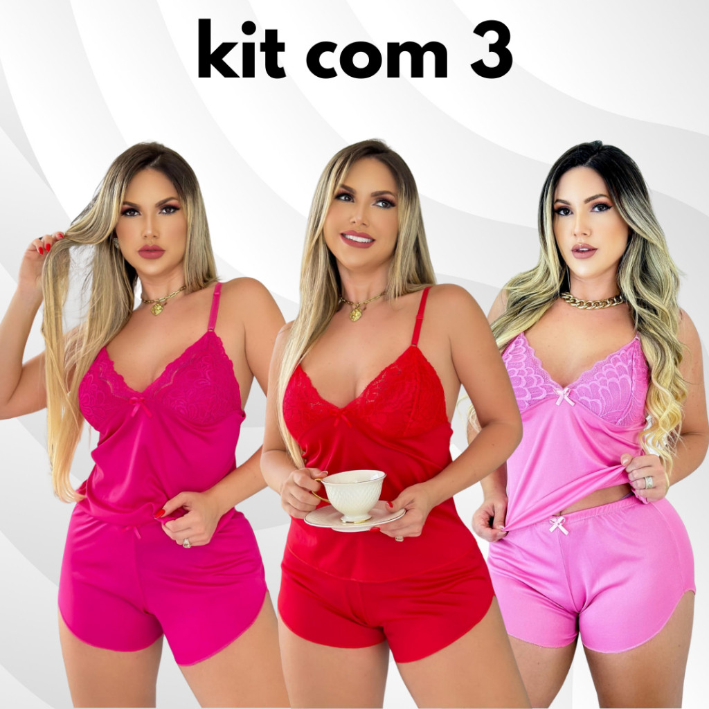 Kit 3 Baby Doll Traje De Dormir Roupas Femininas Sensual Pijama Noite Sem Bojo em Oferta na Shopee