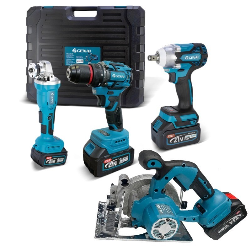 【Genai】21V 4 em 1 Kit Multifuncional+4 baterias Chave de impacto chave de fenda esmerilhadeira angular