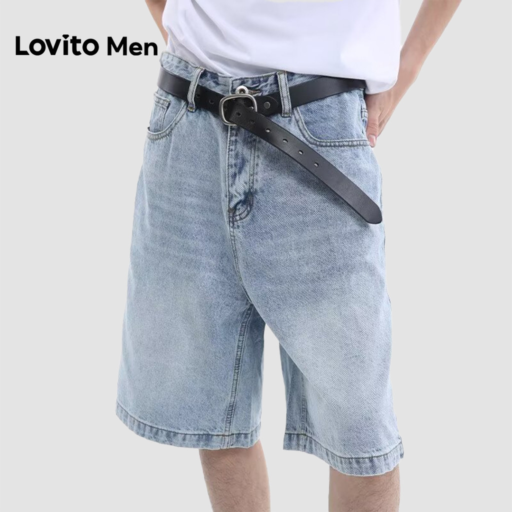 Lovito Men Shorts de Ganga Casuais com Bolso e Zíper Shorts de Ganga Azul Claro para a primavera/verão LNE127114 em Oferta na Shopee