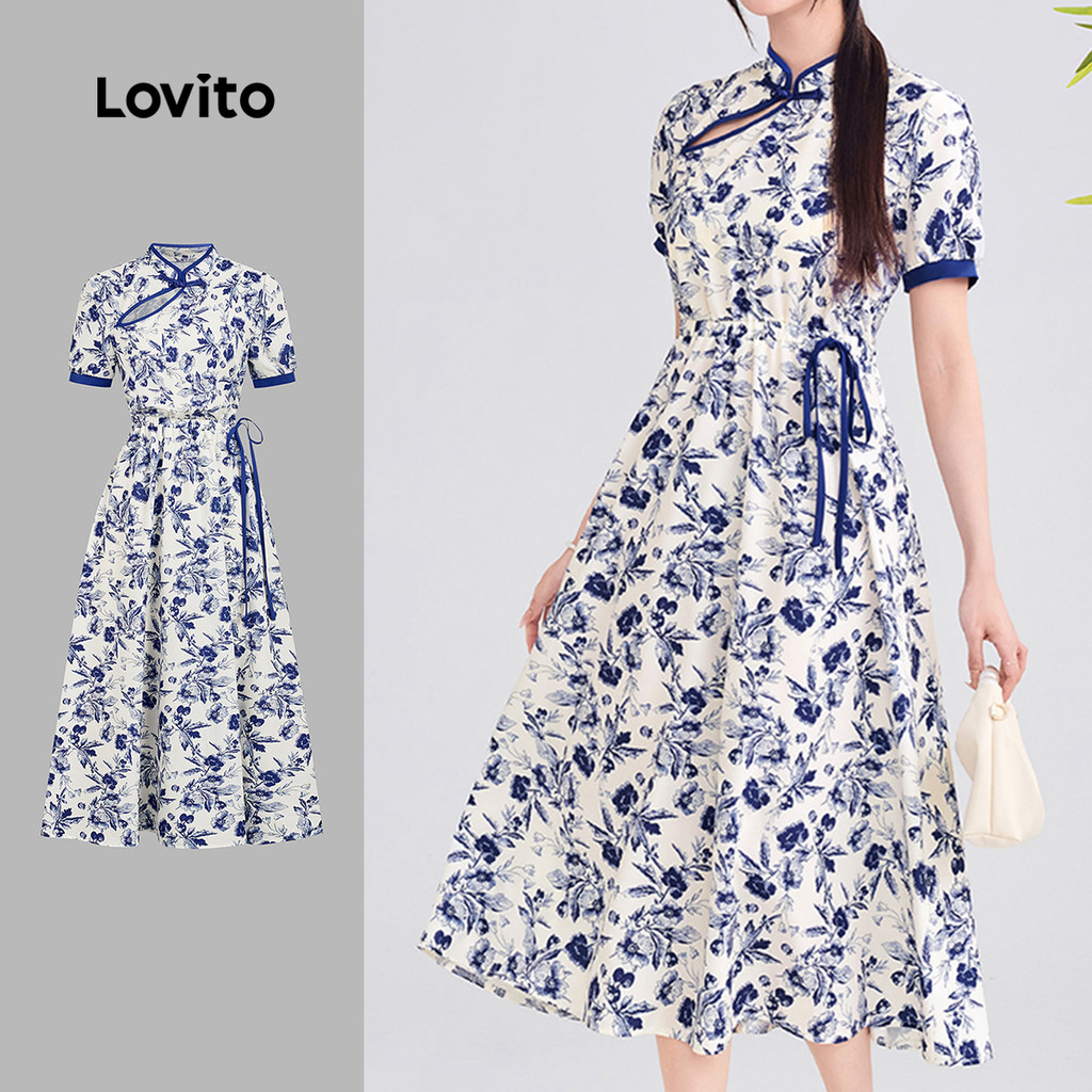 Lovito Vestido Elegante Flores Novo Estilo Chinês Primavera/verão para Mulheres L165ED190 em Oferta na Shopee