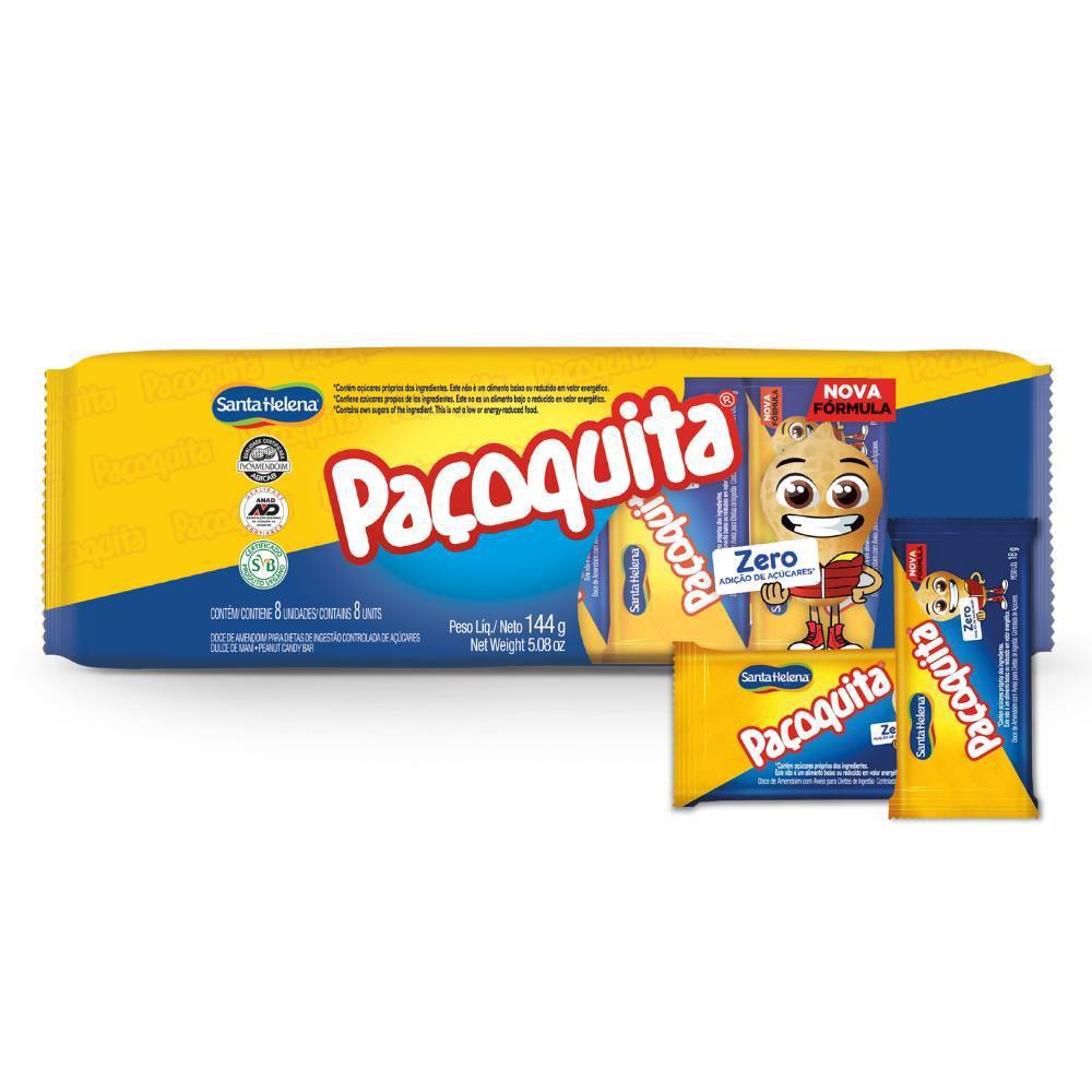 Paçoca Paçoquita Zero Açucar Santa Helena Pack 144g em Oferta na Shopee