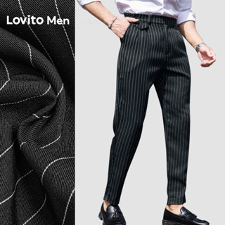 Lovito Calça de Terno Casual com Pregas Geométricas Preta para Homens primavera/verão L169ED030 em Oferta na Shopee